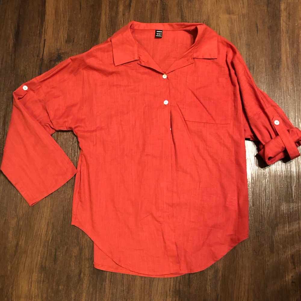 Shein rusty brown blouse shirt women size M. 100% cotton. EUC.
